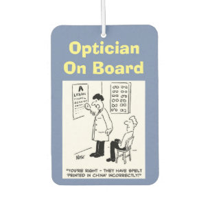 Opticien aan boord. Grappig cartoon over Opticians Luchtverfrisser
