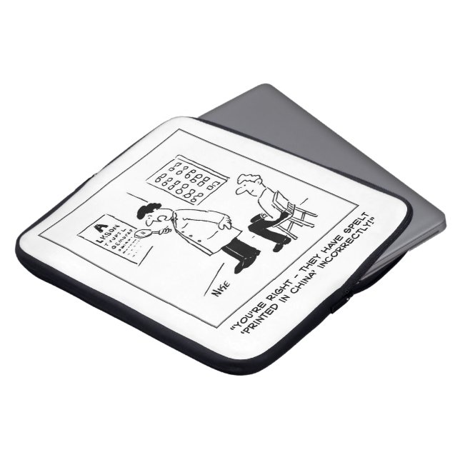 Opticien controleert het draaien op een optische w laptop sleeve (Voorkant top)