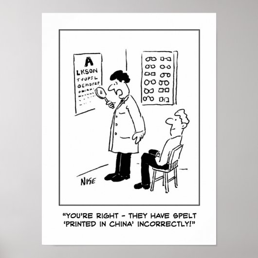 Opticien controleert het draaien op een optische w poster (Voorkant)