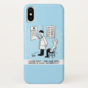 Opticien controleert spelling op optische wandkaar Case-Mate iPhone case