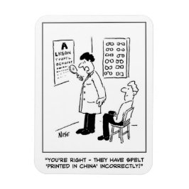 Opticien die een oogtest afgeeft magneet