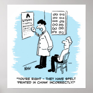 Opticien die een oogtest afgeeft poster