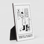 Opticien die een oogtest doet. grappig fotoplaat (Zijkant)