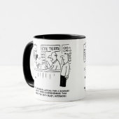 Opticien die een overkoepelende oogtest geven mok (Voorkant links)