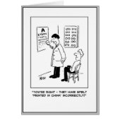 Opticien en klant cartoon. (Voorkant)