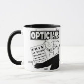 Opticien presenteert zijn rekening. Grappige carto Mok (Links)