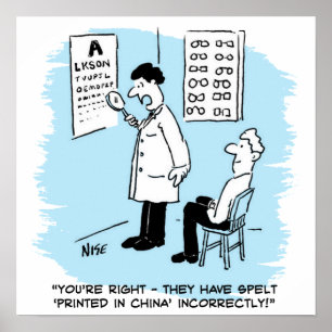 Opticien voert oogtest uit poster