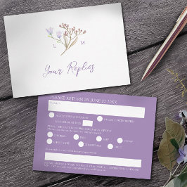 Optie voor wildbloemenmenu paarse boho-herfstbruil RSVP kaartje