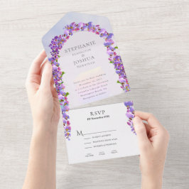 Opties van het Wisteria Paarse Arch Wedding RSVP M All In One Uitnodiging