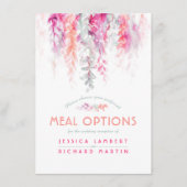 Opties voor koraalroze bloemcascade informatiekaartje (Voorkant)