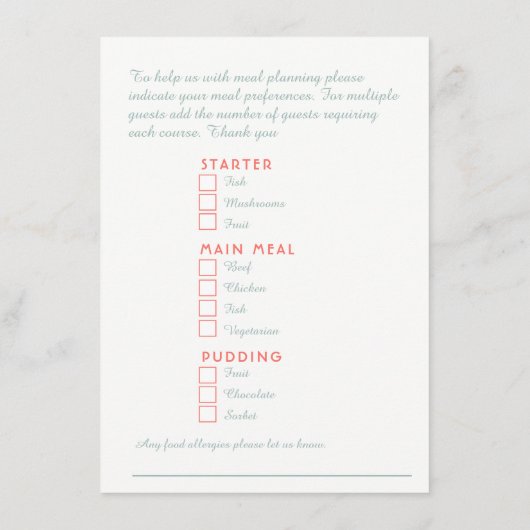 Opties voor koraalroze bloemcascade informatiekaartje (Achterkant)