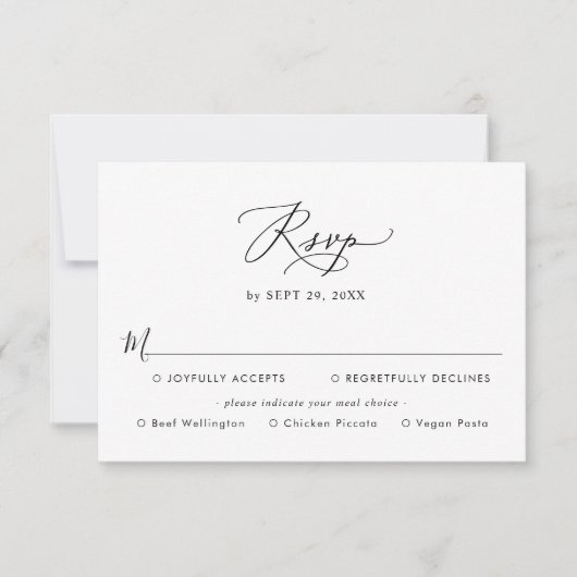 Opties voor maaltijden Eenvoudig modern zwart-wit  RSVP Kaartje (Voorkant)