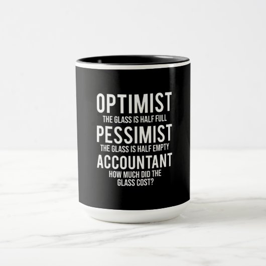 Optimist Pessimist Accountant Glass Costume Gift Mok (Midden)