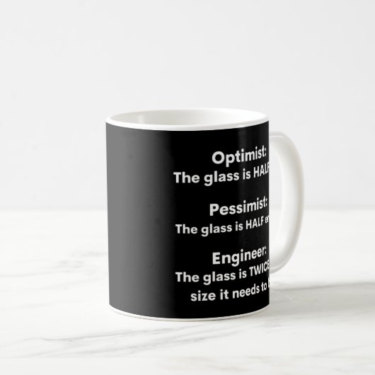 Optimist, pessimist, Engineer Funny Gezegde Koffiemok (Voorkant rechts)
