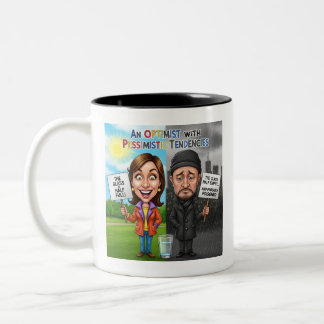 Optimist vs Pessimist Funny Mug Quote Tweekleurige Koffiemok