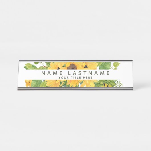 Optimistic Sunflower Titel White Custom Bureau Naambordje (Voorkant)