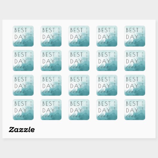 Optimistic Teal Watercolor Waves Vierkante Sticker (Vel)