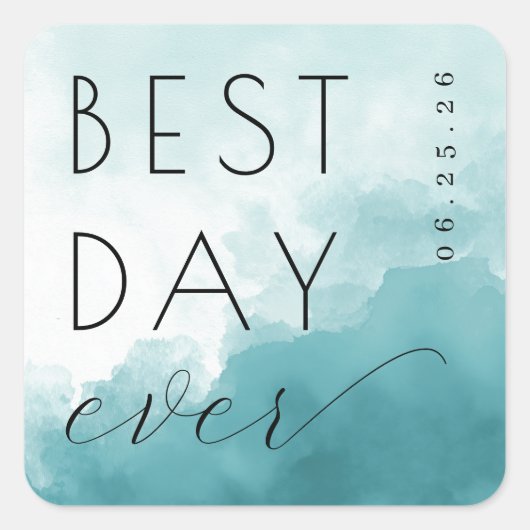 Optimistic Teal Watercolor Waves Vierkante Sticker (Voorkant)