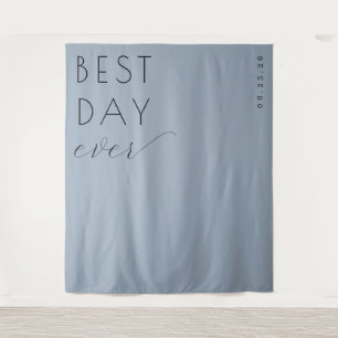 Optimistisch Blauw Minimalistisch Feestelijk Teken Wandkleed