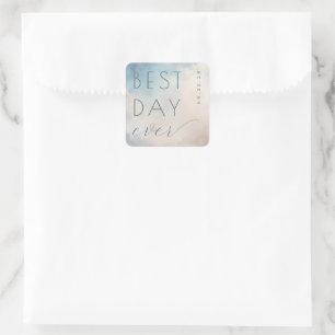 Optimistische Blauwe Aquarel Trouwsticker Vierkante Sticker
