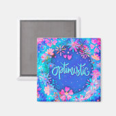 Optimistische  Blauwe Bloemen Moderne Inspirivity Magneet (Voorkant / Achterkant)