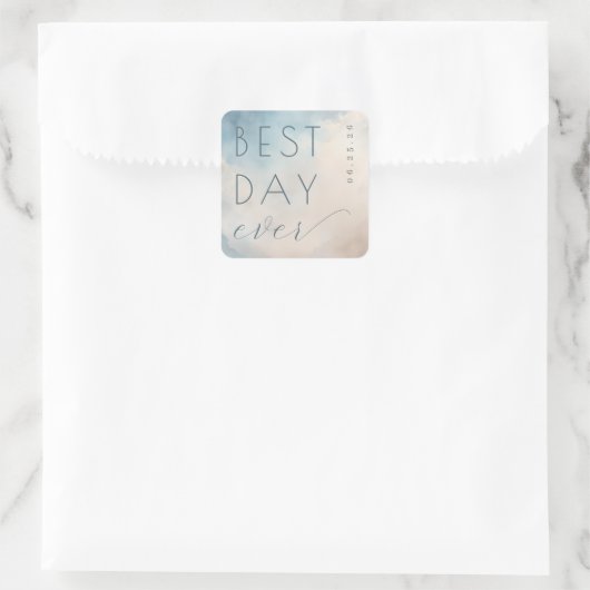 Optimistische Blauwe Waterverf Bruiloft Sticker (Tas)