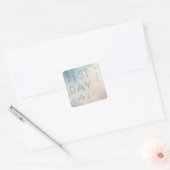 Optimistische Blauwe Waterverf Bruiloft Sticker (Envelop)