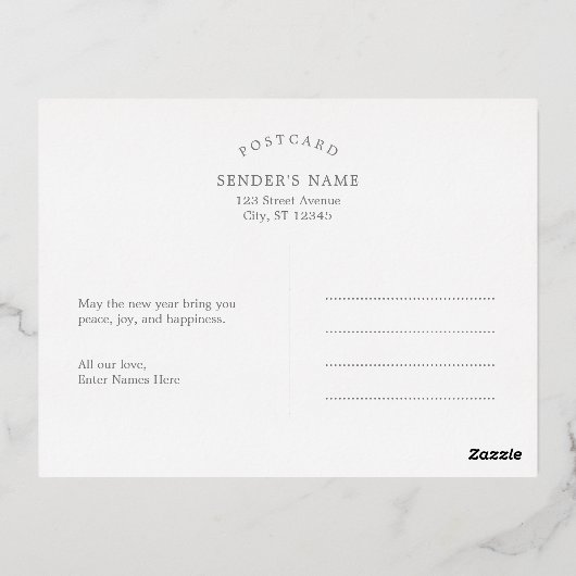 optimistische stemming FOLIE gelukkig nieuwjaar Br Folie Feestdagen Briefkaart (Achterkant)