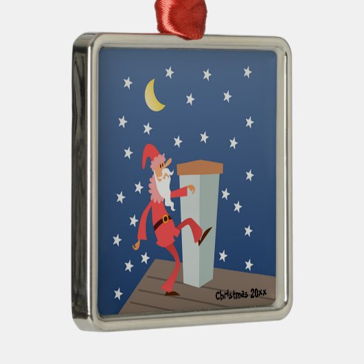 Optionele "add text" Funny Santa op het dak Metalen Ornament (Rechts)