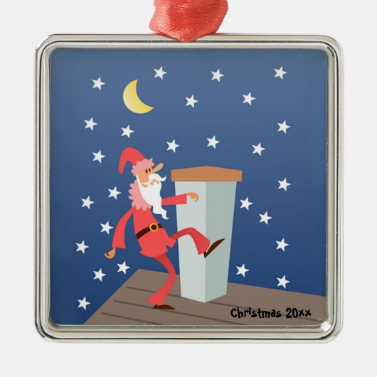 Optionele "add text" Funny Santa op het dak Metalen Ornament (Voorkant)