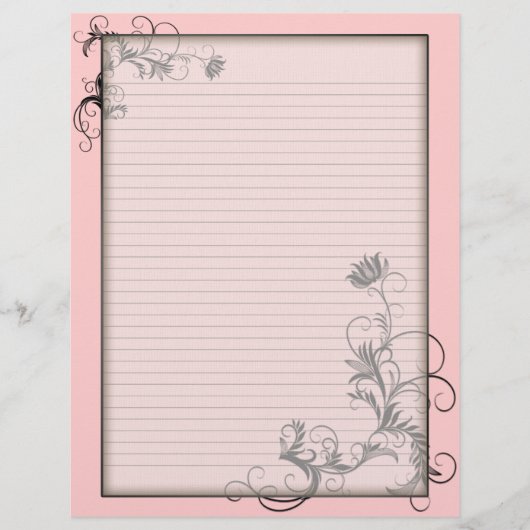 Optionele linnen briefhoofd met Floral Lijsten Roz (Voorkant)