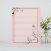 Optionele linnen briefhoofd met Floral Lijsten Roz (Staand voorkant)