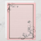 Optionele linnen briefhoofd met Floral Lijsten Roz (Voorkant / Achterkant)