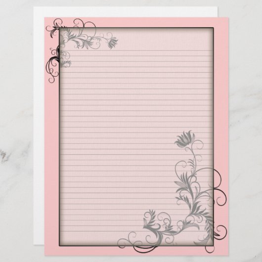 Optionele linnen briefhoofd met Floral Lijsten Roz (Voorkant / Achterkant)
