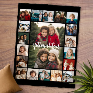 Optionele tekst voor fotocollage - zwarte achtergr fleece deken