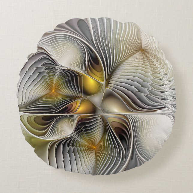 Optische Illusie Abstract 3D Fractal Met Diepte Rond Kussen (Voorkant)