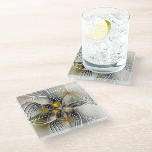 Optische illusie Abstracte 3D fractal met diepte Glazen Onderzetter (Schuin)