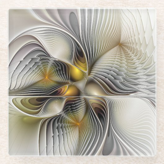 Optische illusie Abstracte 3D fractal met diepte Glazen Onderzetter (Voorkant)