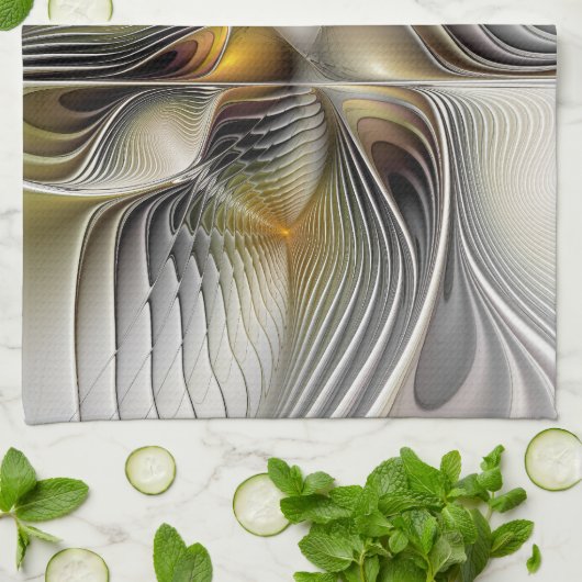 Optische illusie Abstracte 3D fractal met diepte Theedoek (Gevouwen)