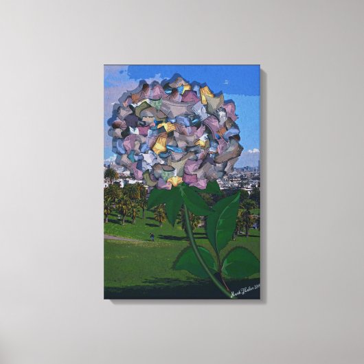 Optische illusie: een bloem groeit in Dolores Park Canvas Afdruk (Voorkant)
