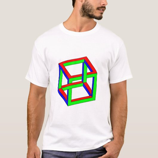 Optische illusie - Onmogelijke RGB-kubusgrootte T-shirt (Voorkant)
