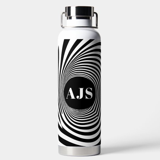 Optische Illusie Vortex Monogram Zwart & Wit Waterfles (Achterkant)