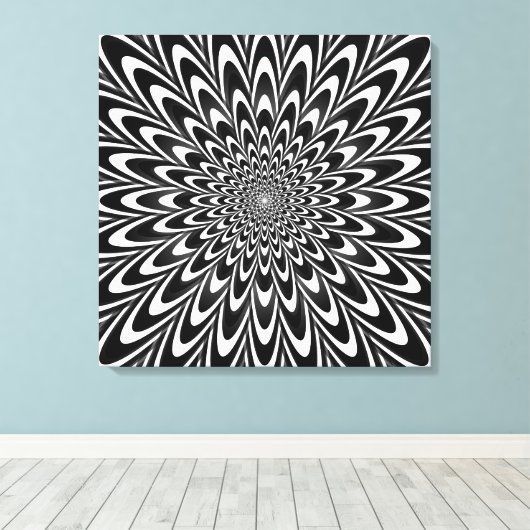 Optische illusie zwart-wit canvas afdruk (Insitu (Houten vloer))