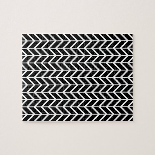 Optische illusie Zwart wit Herringbone Chevron Legpuzzel (Horizontaal)