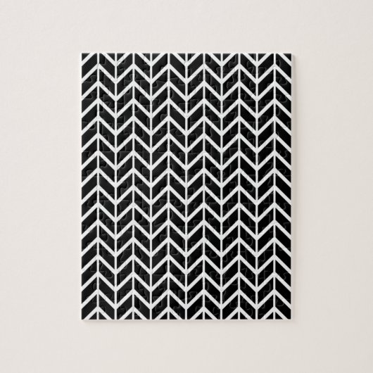Optische illusie Zwart wit Herringbone Chevron Legpuzzel (Verticaal)
