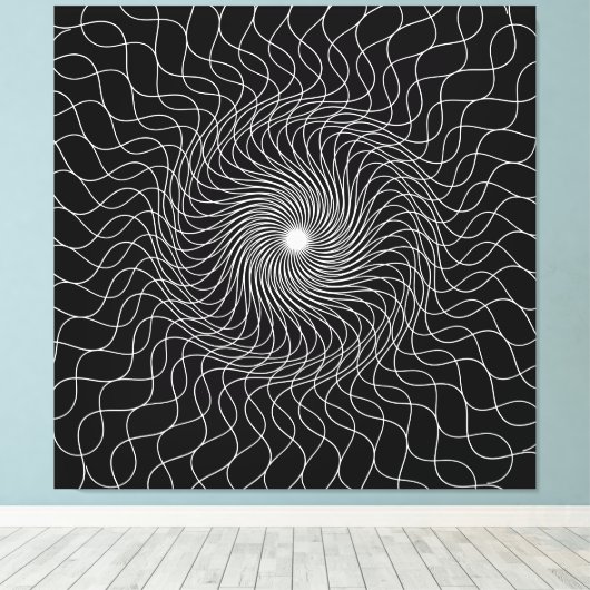 Optische illusie zwarte kunst canvas afdruk (Insitu (Houten vloer))