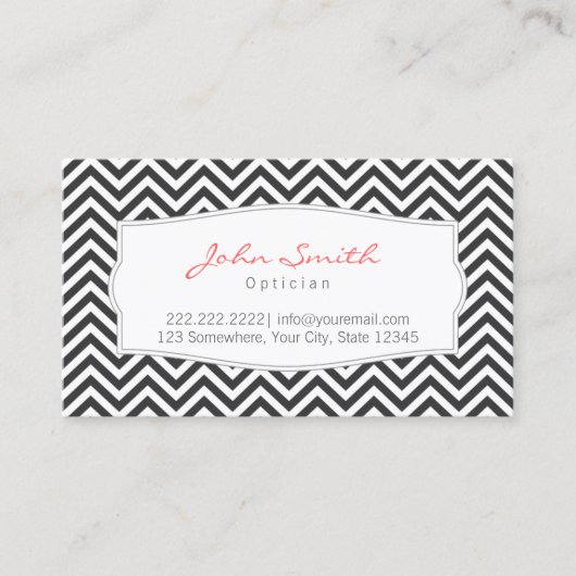Optische specialist Dark Gray Chevron Stripes Visitekaartje (Voorkant)