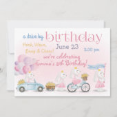 Optocht van Pastel Roze Konijnen Autorit Verjaar Kaart (Voorkant)