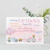 Optocht van Pastel Roze Konijnen Autorit Verjaar Kaart (Staand voorkant)