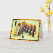 Optocht van Zwarte Katten Jolly Halloween Vintage Kaart (Gele Bloem)